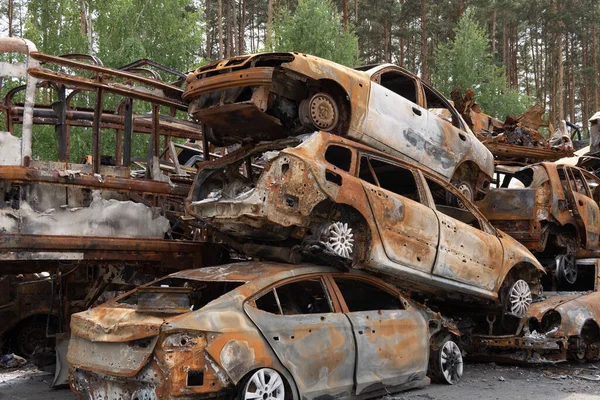 Irpin Kyiv Region Ukraine April 2022 Car Cemetery Irpin Consequences — стокове фото