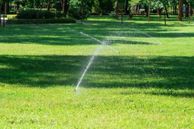 Sulama Sistemi Sulama Yeşil çimen, bulanık arkaplan