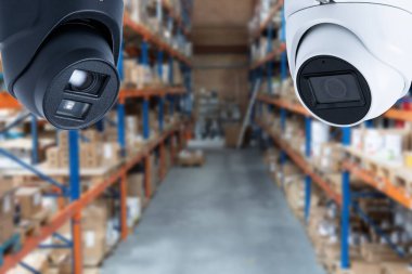 CCTV camera security system installed in a warehouse. 24 hours indoor video control. round-the-clock video recording at the enterprise.