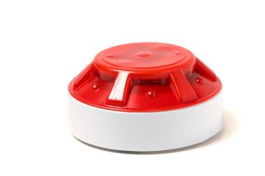 Round Plastic Smoke Detector Fire Alarm Isolated on White Background.