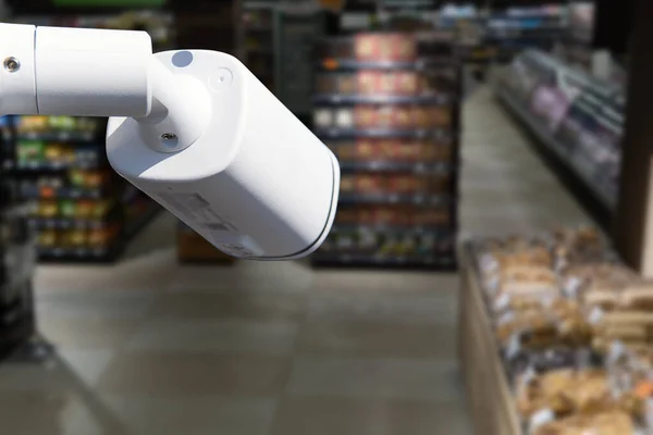 Segurança Sistema Câmera Cctv Shopping Center Supermercado Desfoque Fundo Fundo — Fotografia de Stock