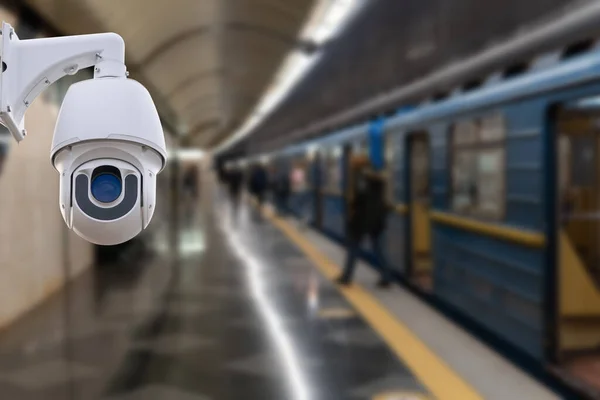 CCTV Camera security operating on subway station platform.underground railways station.