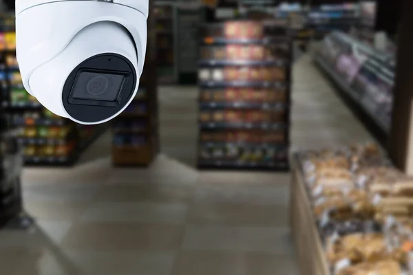 Безопасность Системы Видеонаблюдения Размытый Размытый Фон Интерьера Супермаркета — стоковое фото