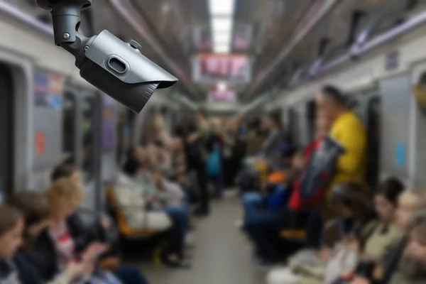 Security Camera Monitoring Attach Ceiling Subway Metro Train Surveillance Safety — Stock Photo, Image