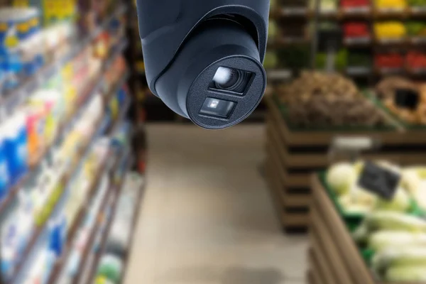 Cctv Sistema Vigilância Por Vídeo Shopping Shopping Supermercado Desfoque Fundo — Fotografia de Stock