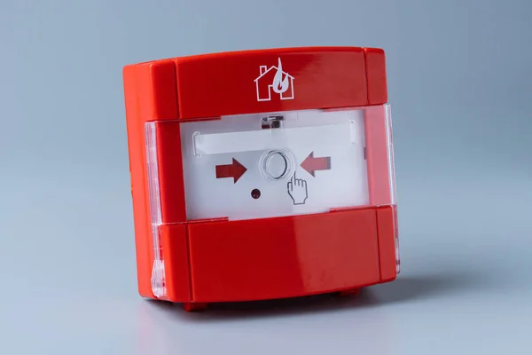 Gri Arka Planda Kırmızı Yangın Alarmı Yakın Plan — Stok fotoğraf