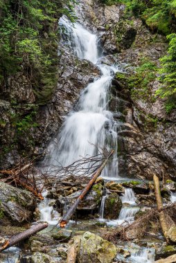Lower part of Nizny Nefcersky vodopad waterfall on Nefcerka valley in Vysoke Tatry mountains in Slovakia