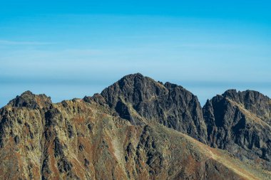 Velky Mengusovsky stit, Prostredny Mengusovsky stit and Hincovo sedlo from Furkotsky stit mountain peak in autumn Vysoke Tatry mountains in Slovakia