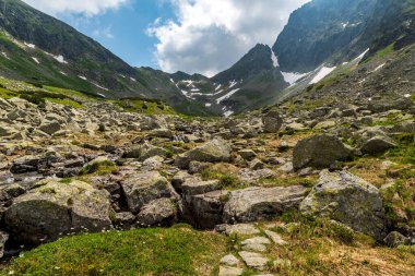 Slovakya 'nın Vysoke Tatry dağlarındaki Hlinska Dolina Vadisi' nin yüksek kesiminde güzel bir yaz günü