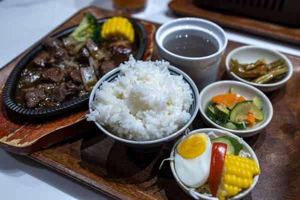 Comida Taiwanesa Popular Chuleta Res Con Arroz Restaurante — Foto de Stock