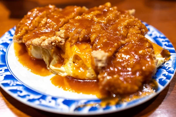 Δημοφιλές Ταϊβανέζικο Φαγητό Τηγανητό Κοτόπουλο Ομελέτα Ρύζι Στο Εστιατόριο — Φωτογραφία Αρχείου