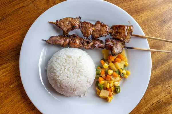 Popular Comida Filipina Barbacoa Cerdo Con Set Arroz — Foto de Stock