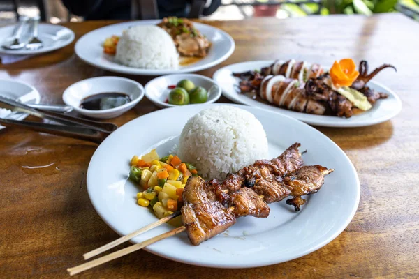 Popular Filipino Food Pork Bbq Rice Set — стокове фото