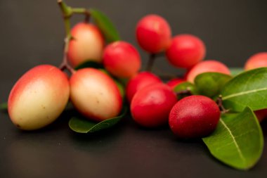 Limon meyvesini yuhalayan mango ağacı. Tıbbi özellikleri olan meyveler. izole edilmiş. Siyah arka planda esneme ve limon yuhalaması..