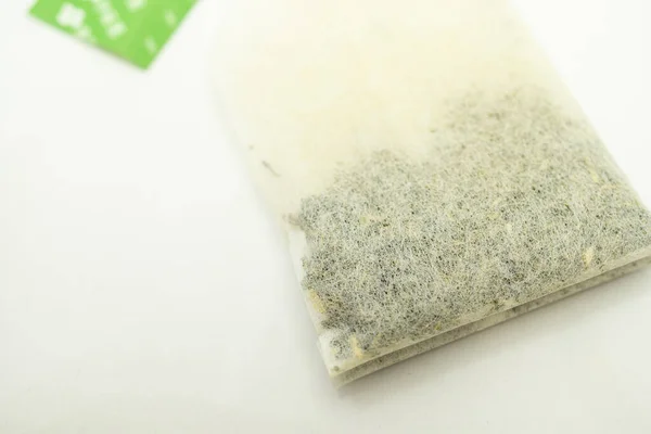 Teabag Green Label Isolated White Background Close Tea Bag Stock Image