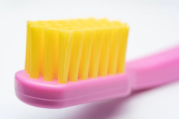 Escova Dentes Com Alça Rosa Cabeça Escova Amarela Escova Dentes — Fotografia de Stock