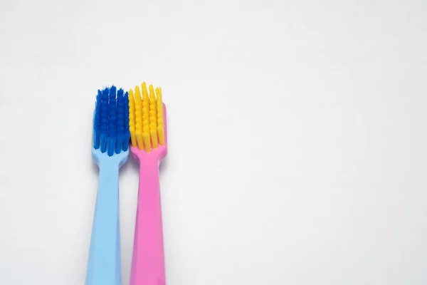 Conceito Duas Escovas Dentes Apaixonadas Escovas Dentes Transmitem Relação Humana — Fotografia de Stock