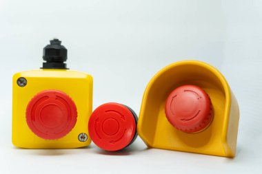 varies of emergency stop button. Big Red emergency button or stop button for manual pressing