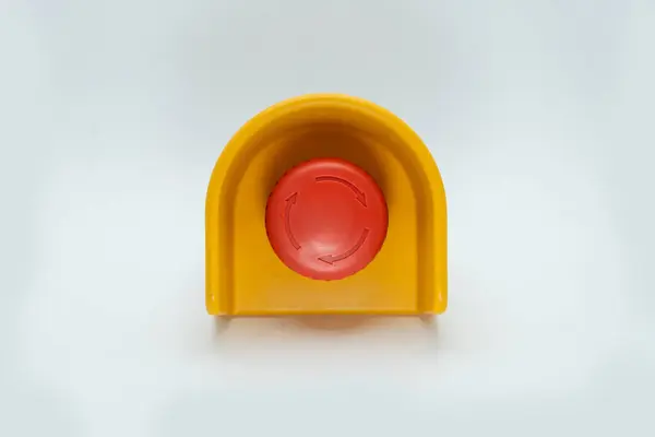 Stop Button Hand Worker Press Emergency Stop Button Big Red — Foto de Stock