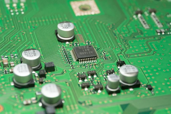 Chip Green Pcb Board Electronic Circuit Board Close — Fotografia de Stock