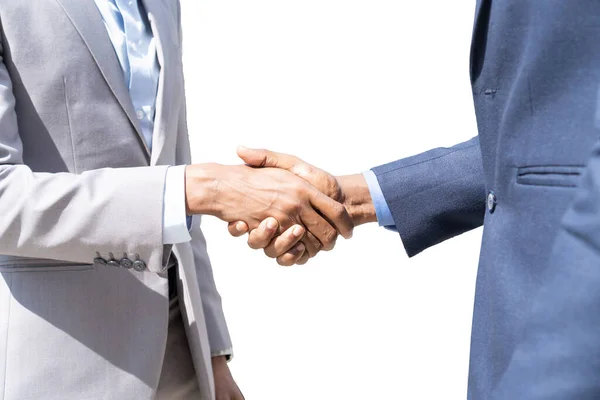 Businessmen Shaking Hands Unknown Businesspeople Shaking Hands Signing Contract While — стоковое фото