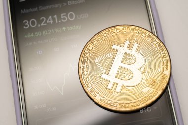 Bitcoin close up rusty black dirty isolated on white background cryptocurrency bad scam. Fall of the cryptocurrency