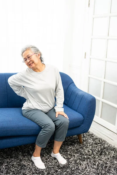 Senior Woman Suffering Backache Home Unhappy Middle Aged Woman Suffering — Stock Photo, Image