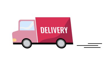 Kırmızı teslimat kamyonunun düz vektör çizimi.