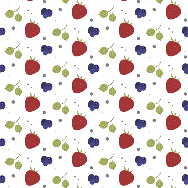Seamless Berry Pattern Strawberry Blueberry Gooseberry Hand Drawn Berry Pattern — Stockvektor