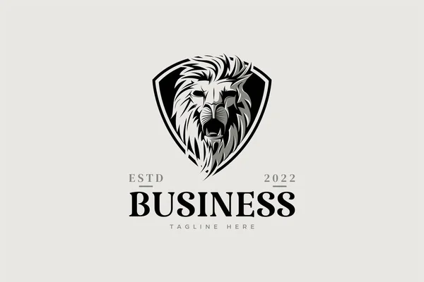 Logo Lion Avec Tête Intérieur Bouclier — Image vectorielle
