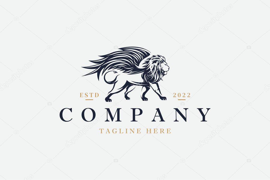 Classic lion logo with hand drawn illustration