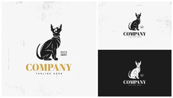 Logotipo Gato Clássico Com Ilustração Sentada — Vetor de Stock