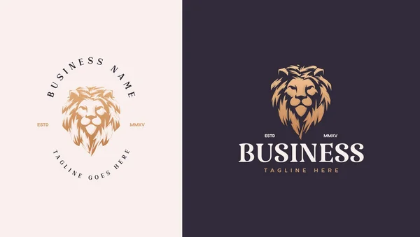 Strong Lion Head Logo Luxury Gold Color — Vector de stock