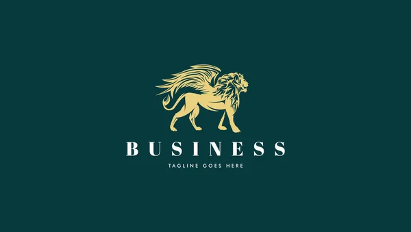 Bold Lion Logo Golden Wings — Vetor de Stock