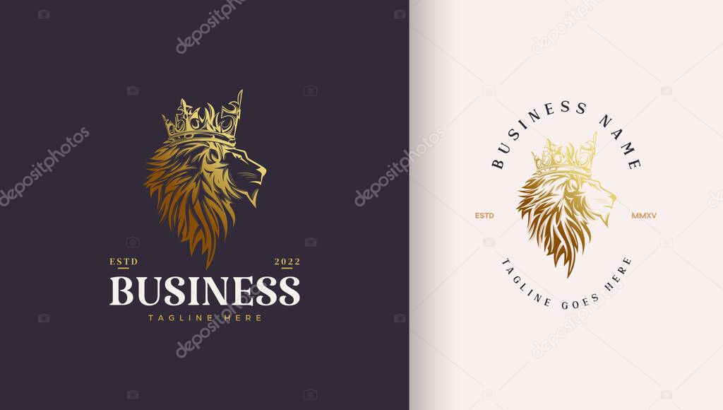 Lion head logo wearing luxury gold crown