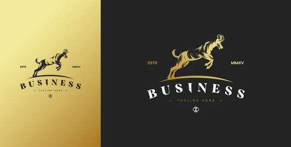 Logotipo Cabra Com Cor Ouro Luxuoso Elegante — Vetor de Stock