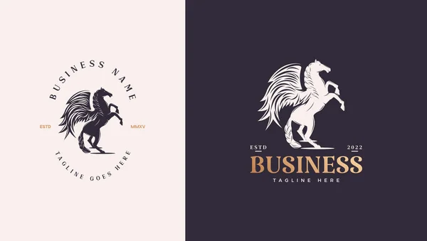 Logotipo Cavalo Tem Asas Com Cavalo Desafiador — Vetor de Stock