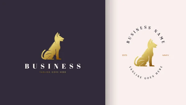 Logotipo Cão Sentado Luxo Amarelo Dourado — Vetor de Stock