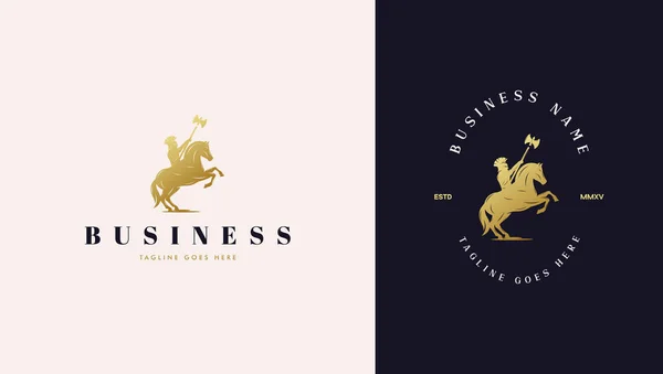 Logo Person Riding Horse Holding — Vetor de Stock