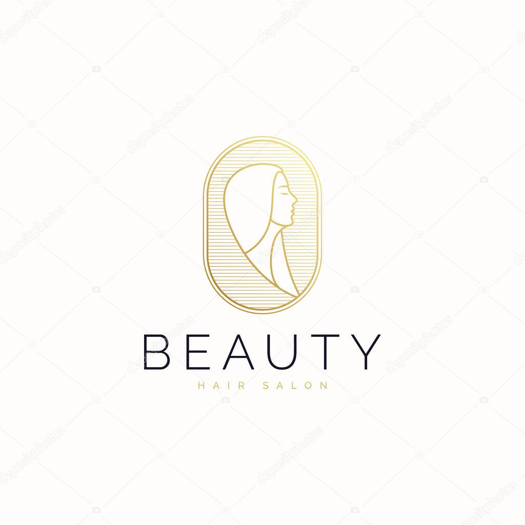 Line art beauty logo in luxury gold color
