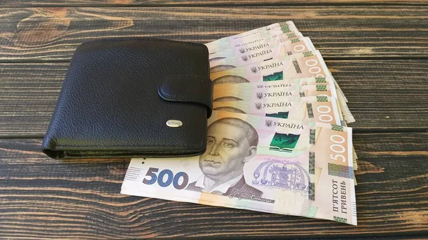 Бумажник Деньгами Деревянном Фоне — стоковое фото