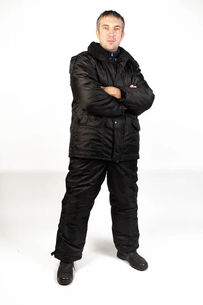 Man Overalls Work Wear Isolated Studio Portarit — Stock Photo, Image