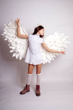 Melek kanatlı güzel bir bayan. Stüdyodan izole edilmiş.