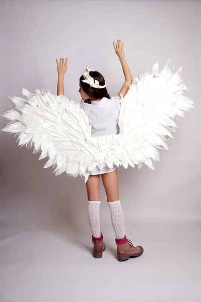 Pretty Young Lady Angel Wings Isolated Studio Shot — Stock Photo, Image