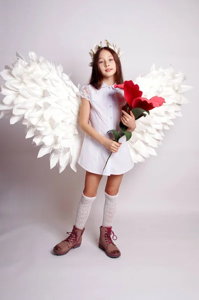 Красивая Девушка Ангельскими Крыльями — стоковое фото