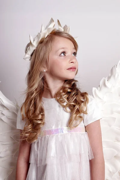 Melek kanatlı güzel bir bayan. Stüdyodan izole edilmiş.