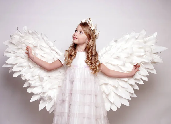 Pretty Young Lady Angel Wings Isolated Studio Shot — Stock Photo, Image