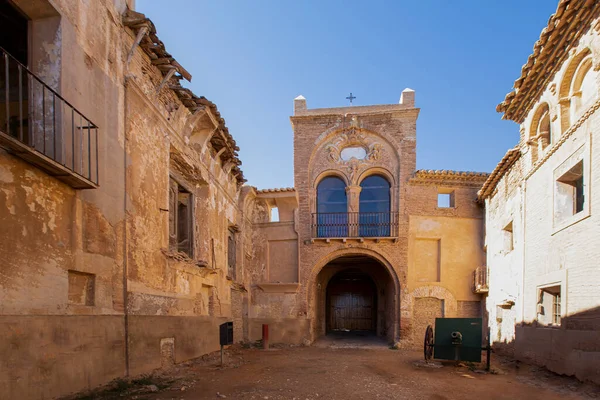Entrance to the old ruined town of Belchite in the province of Zaragoza, Autonomous Community of Aragon, Spain