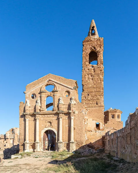 Old ruined church in the old town of Belchite in the province of Zaragoza, Autonomous Community of Aragon, Spain