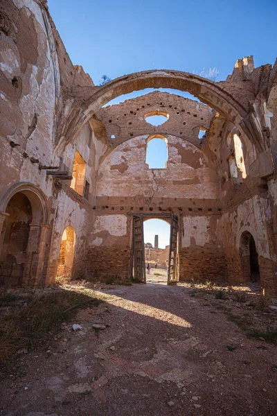 Old ruined church in the old town of Belchite in the province of Zaragoza, Autonomous Community of Aragon, Spain